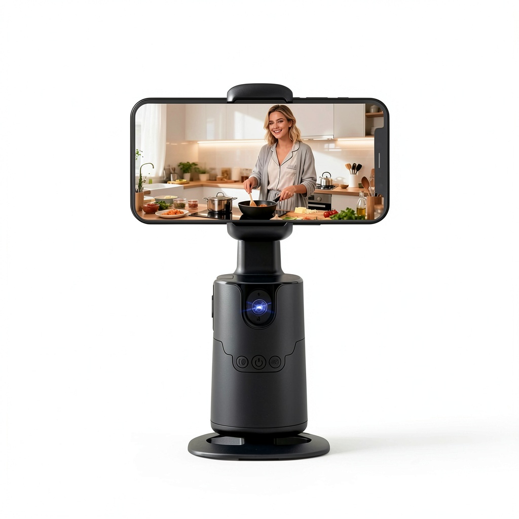 Installing Pavo Smart Tracking Gimbal AI Auto Follow Vlogger YouTube on a wooden desk