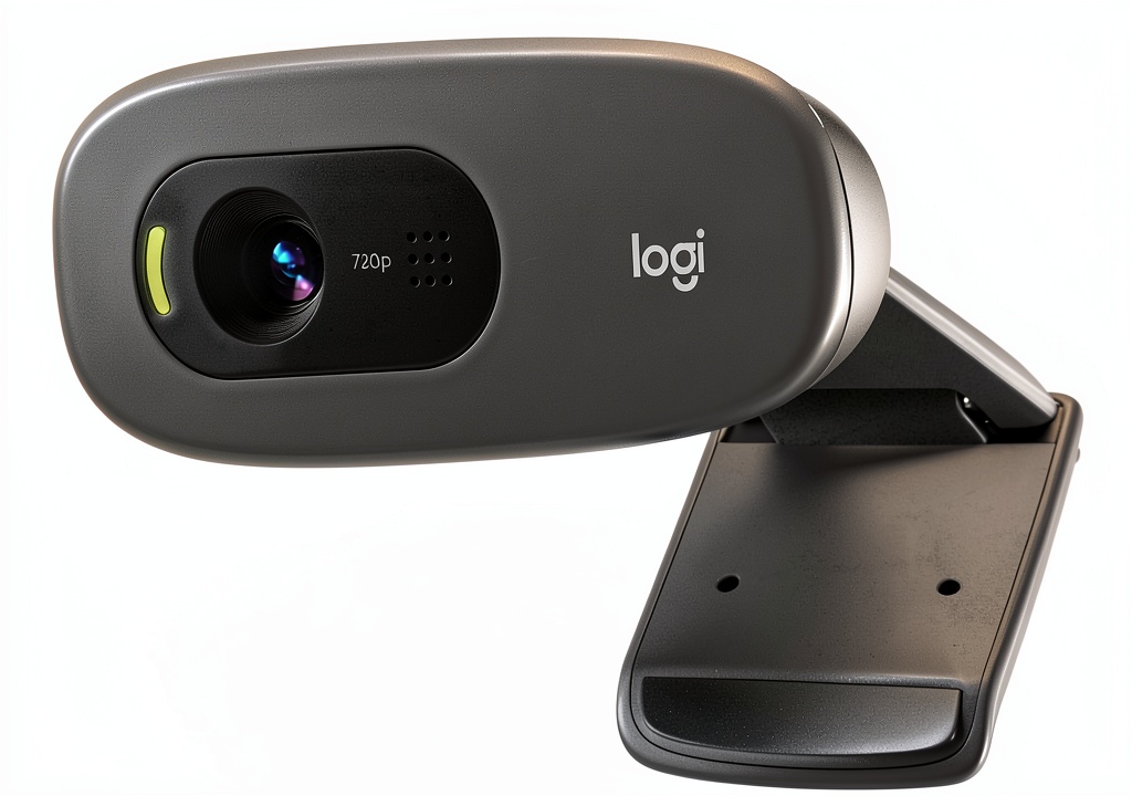 Logitech C270 webcam attached to a laptop during a video call