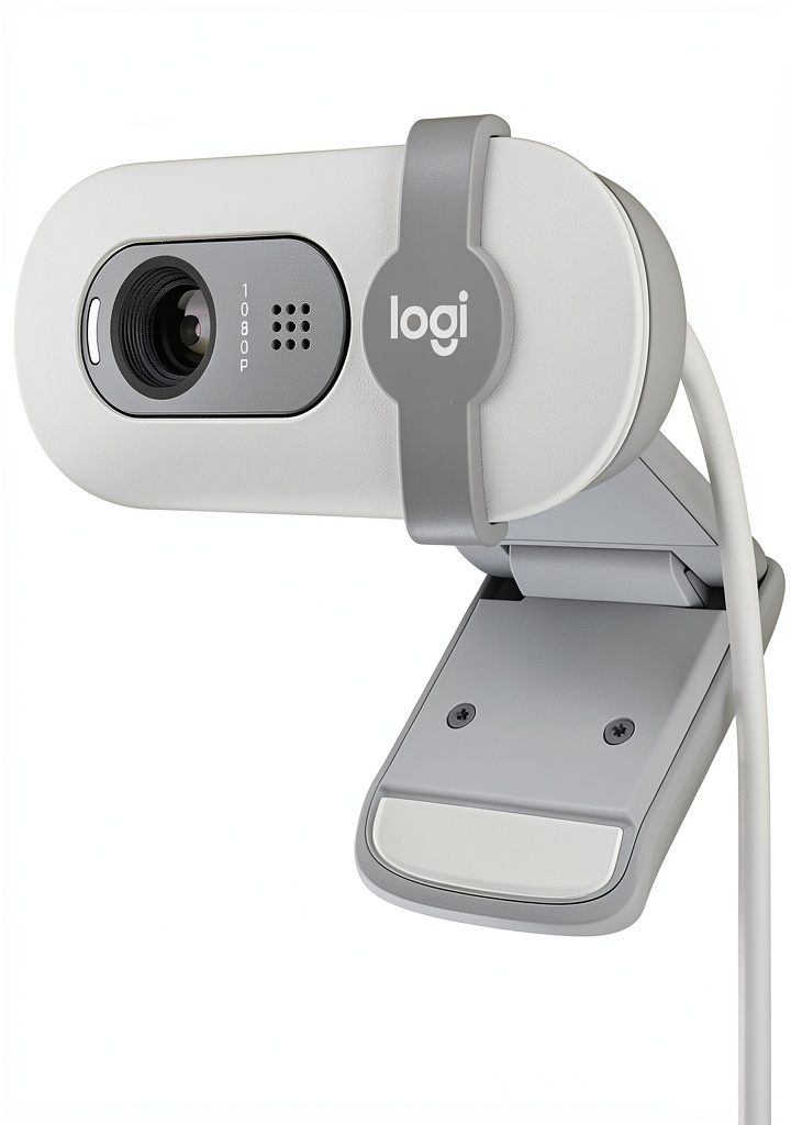 Logitech Brio 100 Webcam Full HD mounted on laptop during video conference call